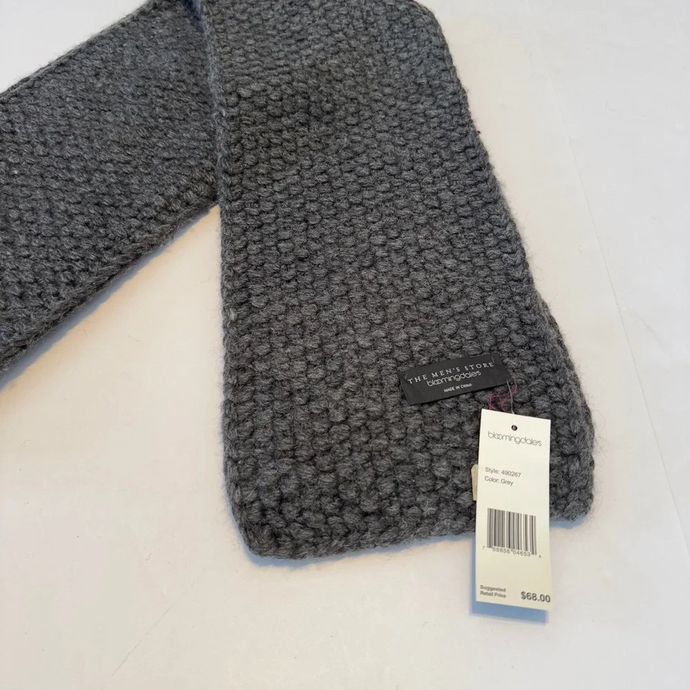 The Mens Store Bloomingdales Grey Chunky Knit Scarf‎ 490267 New With Tags 82x8